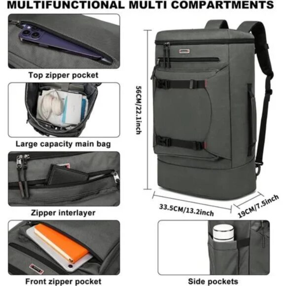 Unisex 40L Extra Large Travel Backpack Water Resistant, Gray - Picture 2 of 7